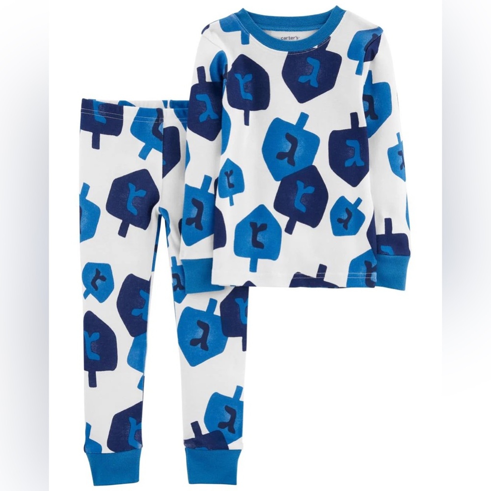 Carter's Hanukkah Holiday Blue & White Dreidel Kids Pajama Set Sz 2T